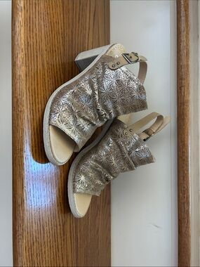 naughty monkey Metallic Gold Embossed Peep-Toe Slingbacks